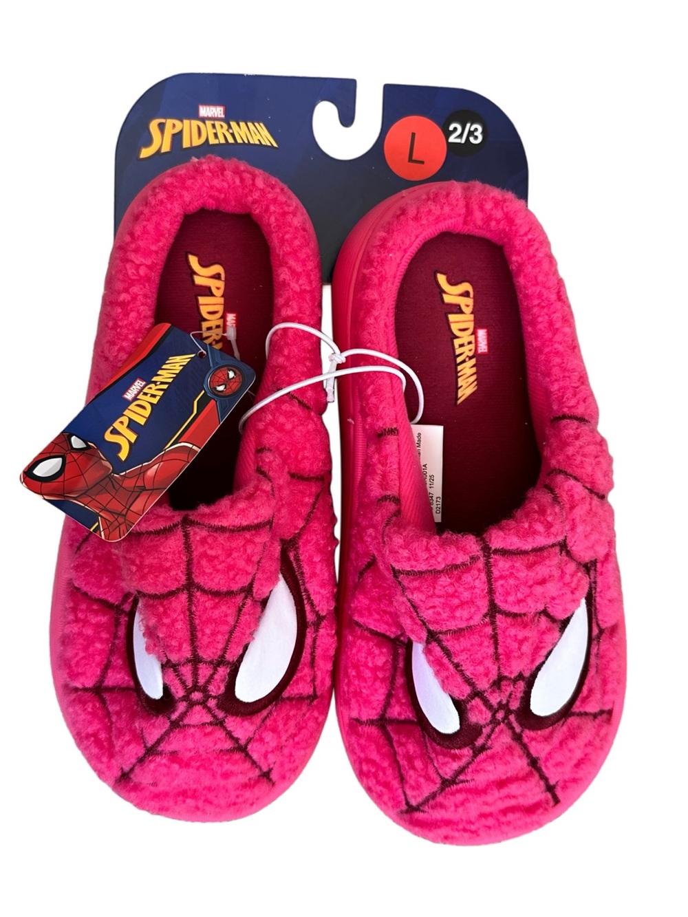 Marvel Spider-Man Kids Plush Slippers in Bright Pink
